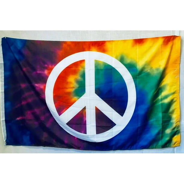 Tie Dye Peace Sign Rainbow Swirl Colors LGBT Good Vibes 3X5 Flag Rough Tex® 100D 